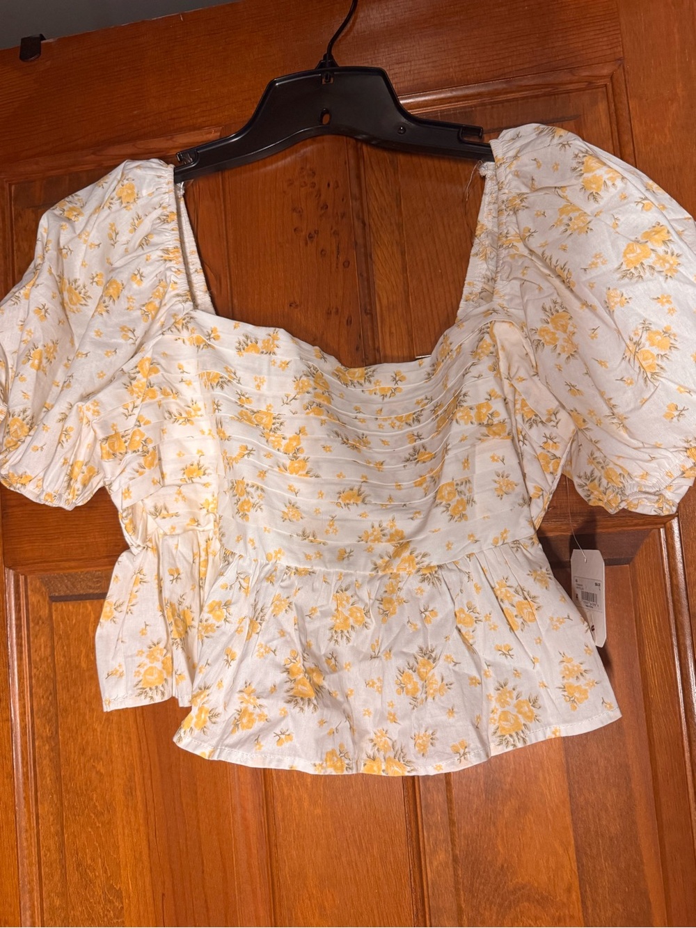 Altar'd State Yellow Floral Square-Neck Peplum Blouse